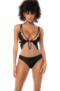 Mapale Brand SS Transparent Tulle and Leather Effect Bodysuit in Black  from SexyShoes.com