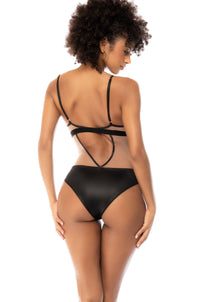 Transparent Tulle and Leather-Effect Bodysuit - SEXYSHOES.COM