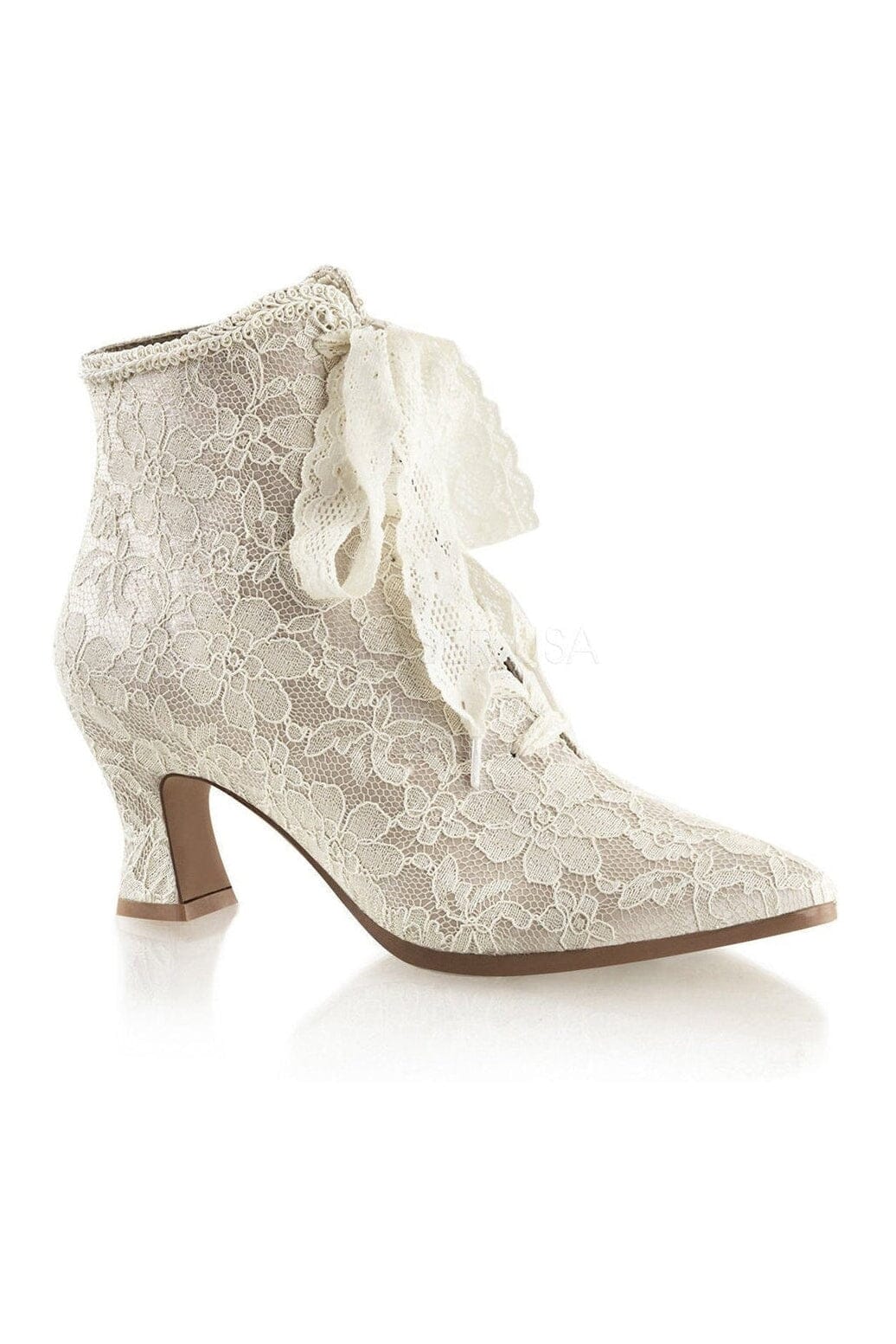 Pleaser Brand SS VICTORIAN 30 Ankle Boot in Ivory Satin from SexyShoes.com