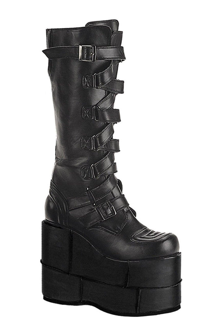 STACK-308 Black Vegan Leather Knee Boot