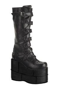Demonia STACK-308 Black Vegan Leather Knee Boot in Black Vegan Leather from SexyShoes.com