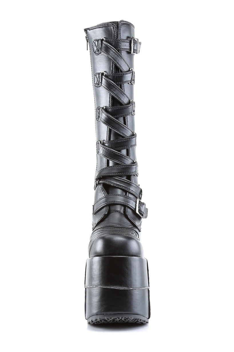STACK-308 Black Vegan Leather Knee Boot