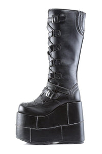 Demonia STACK-308 Black Vegan Leather Knee Boot in Black Vegan Leather