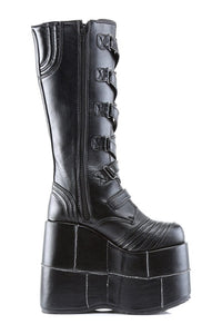 Demonia STACK-308 Black Vegan Leather Knee Boot in Black Vegan Leather