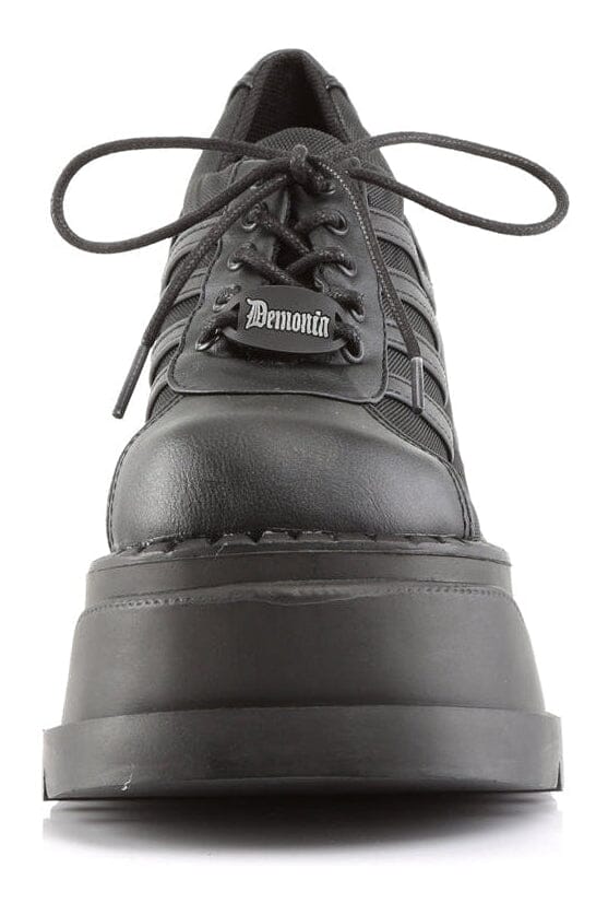 Demonia STOMP-08 Black Vegan Leather Cyber Shoe in Black Vegan Leather
