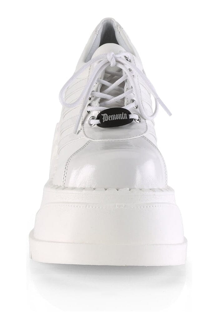 Demonia STOMP-08 White Vegan Leather Cyber Shoe in White Vegan Leather