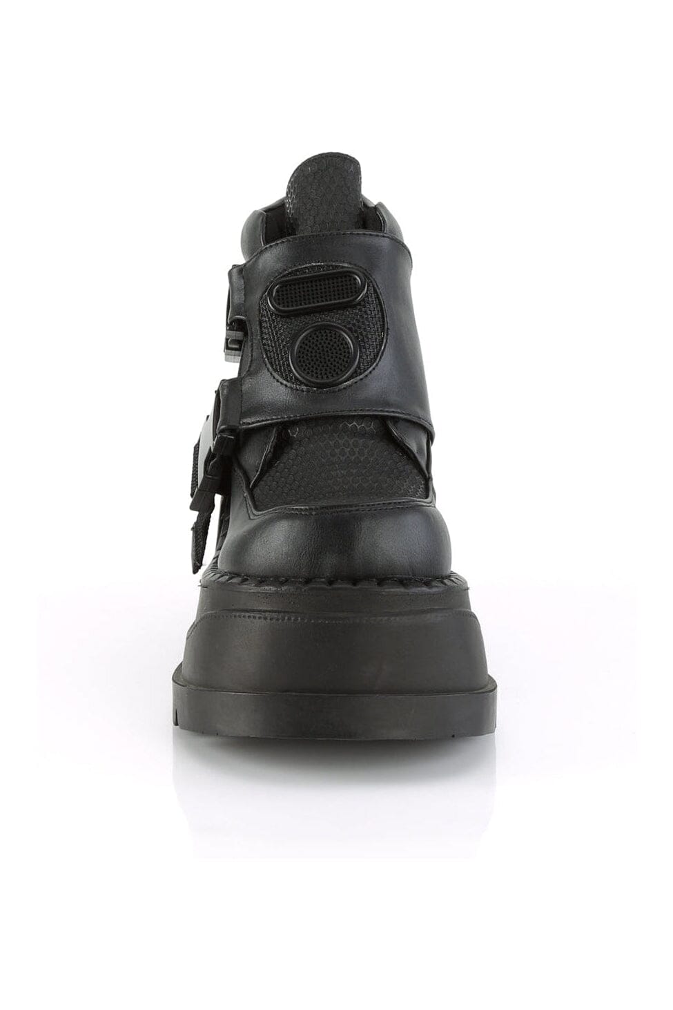 Demonia STOMP-15 Black Vegan Leather Cyber Shoe in Black Vegan Leather