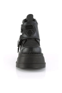 Demonia STOMP-15 Black Vegan Leather Cyber Shoe in Black Vegan Leather