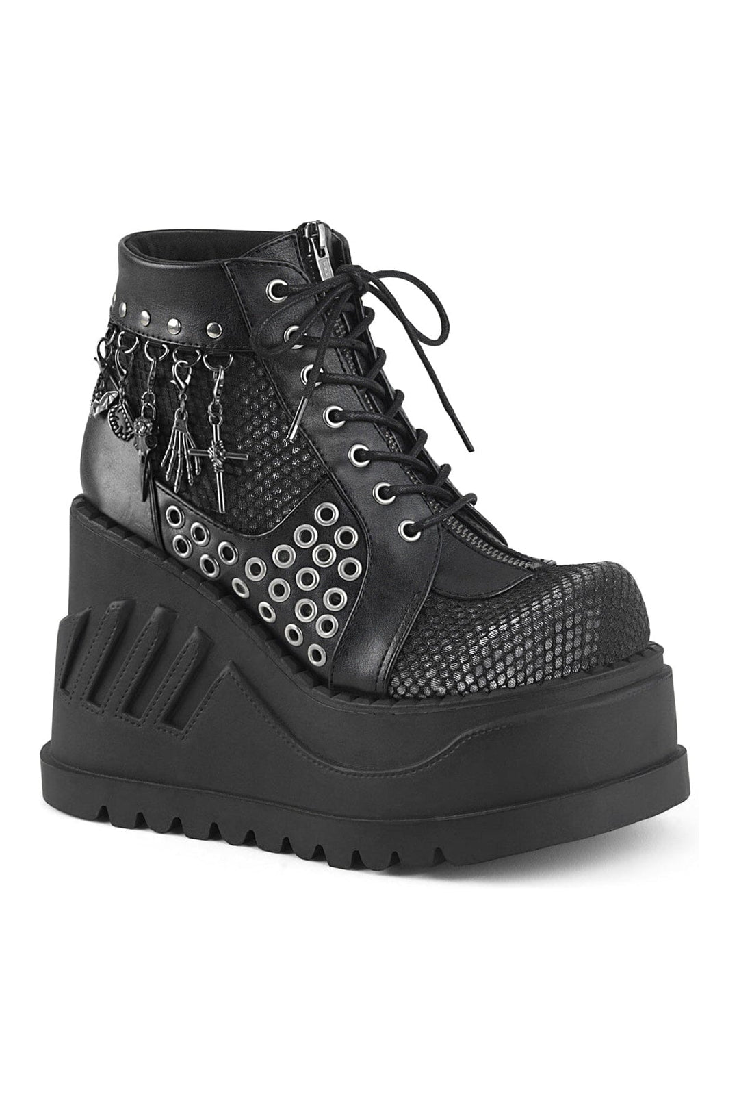 Demonia STOMP-18 Black Vegan Leather Cyber Shoe in Black Vegan Leather from SexyShoes.com
