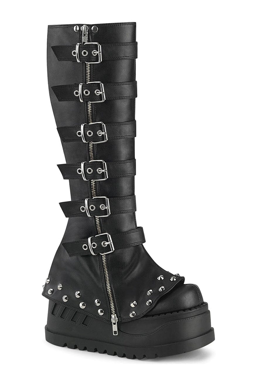 Demonia STOMP-223 Black Vegan Leather Knee Boot in Black Vegan Leather from SexyShoes.com