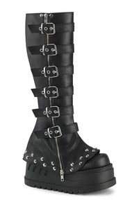 Demonia STOMP-223 Black Vegan Leather Knee Boot in Black Vegan Leather from SexyShoes.com