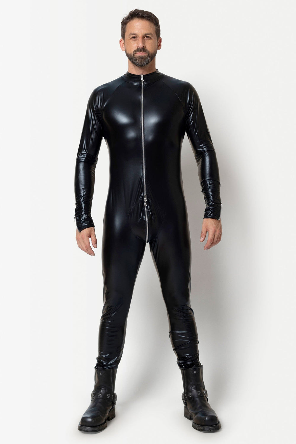 L'HOMME SWEETY Wetlook Catsuit in Black 