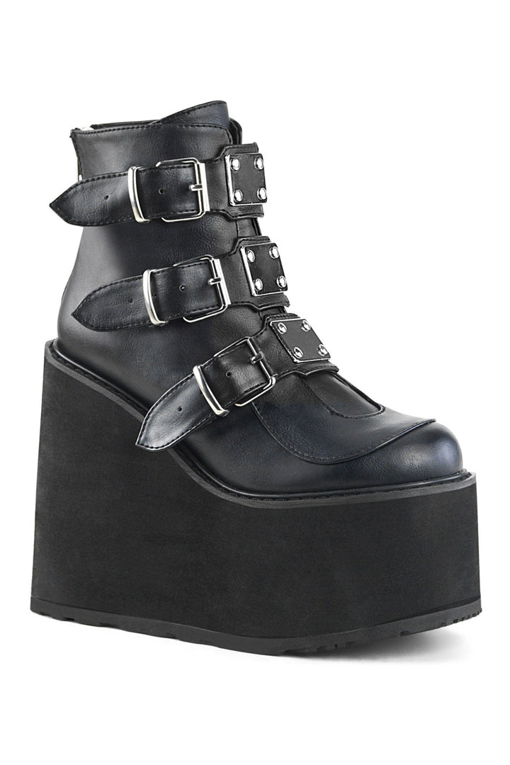 SWING-105 Black Vegan Leather Ankle Boot