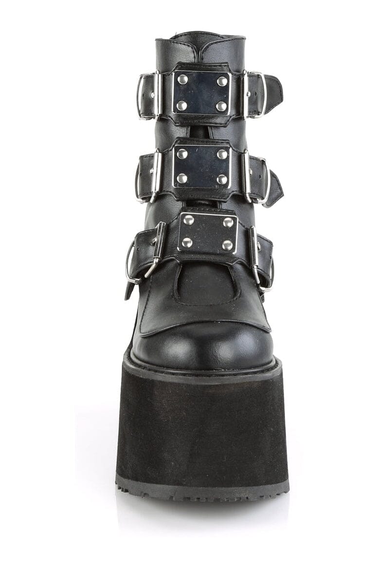 Demonia SWING-105 Black Vegan Leather Ankle Boot in Black Vegan Leather