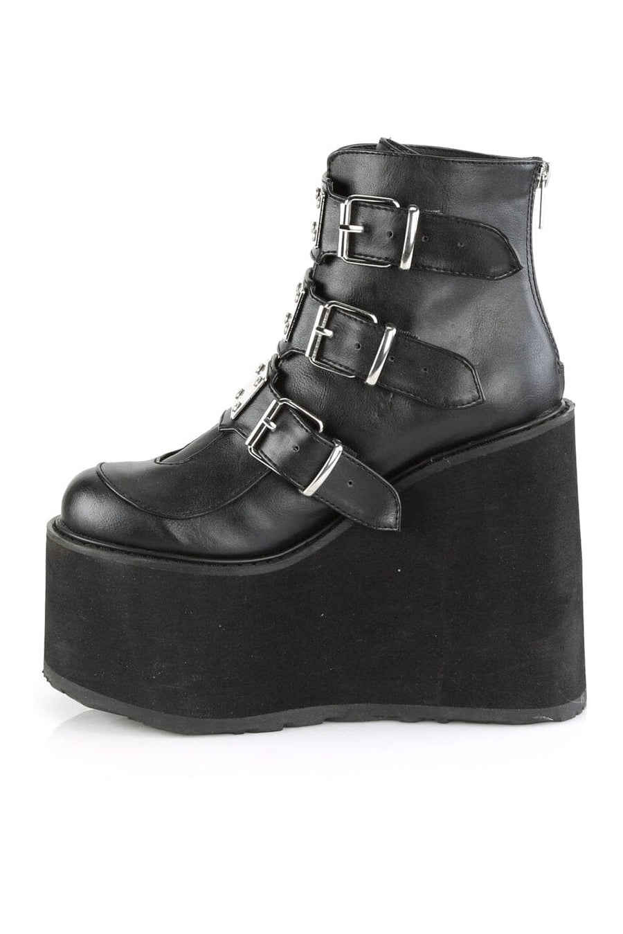Demonia SWING-105 Black Vegan Leather Ankle Boot in Black Vegan Leather