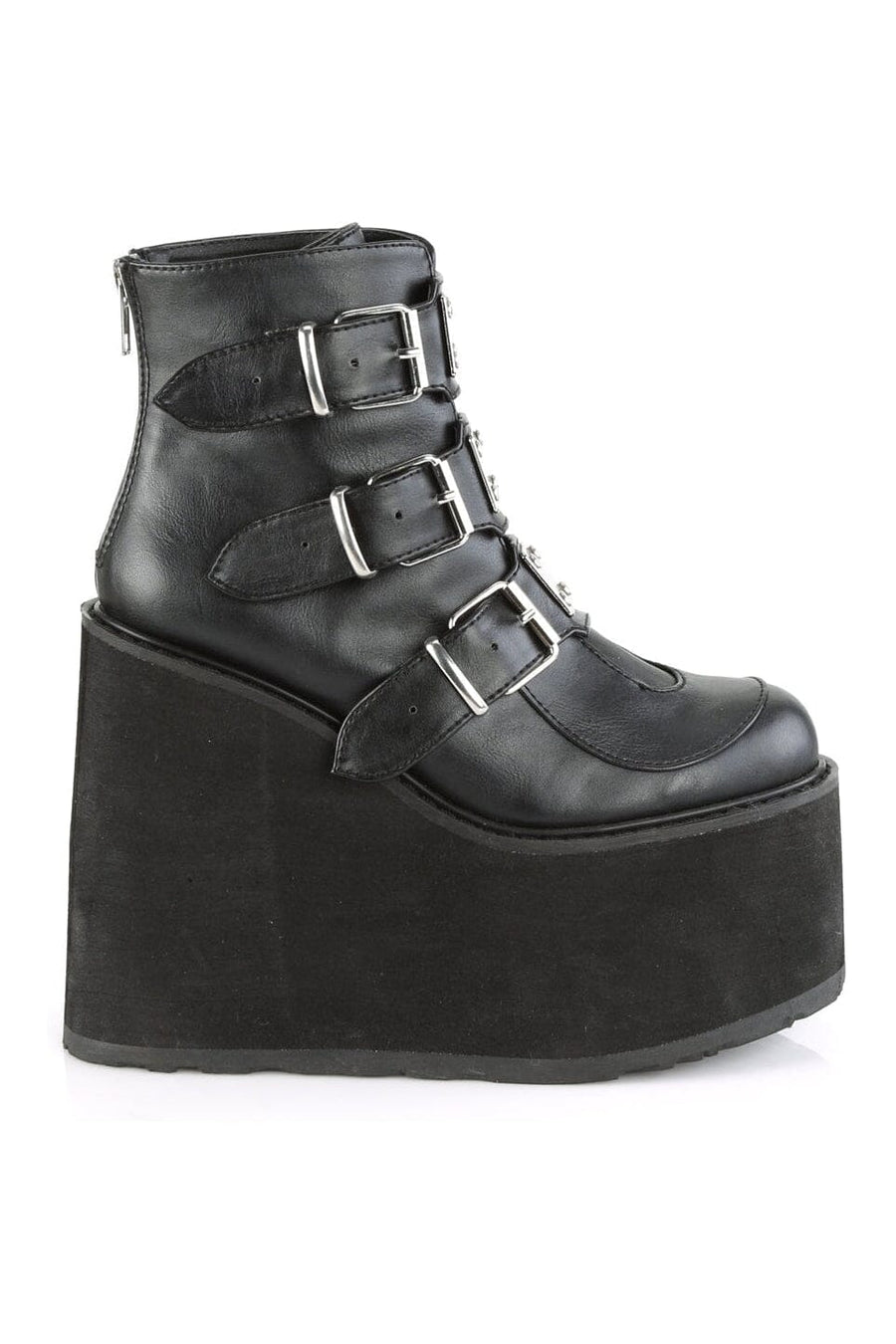 Demonia SWING-105 Black Vegan Leather Ankle Boot in Black Vegan Leather