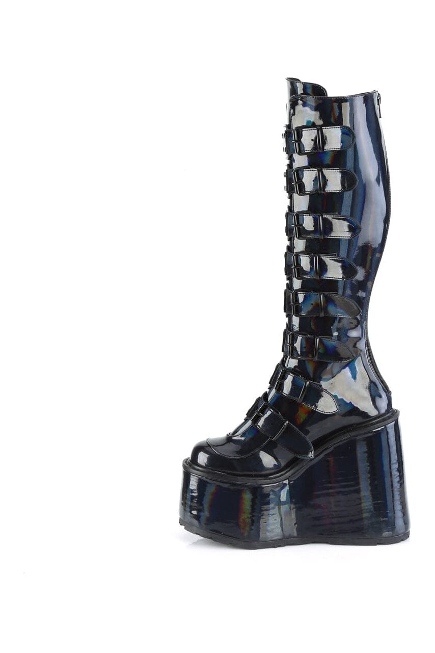 Demonia SWING-815 Black Hologram Knee Boot in Black Hologram