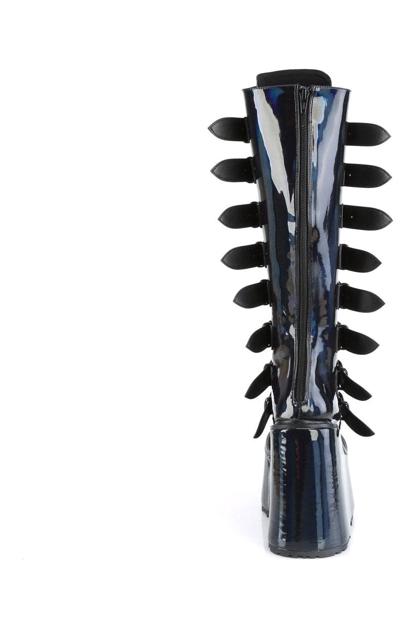 Demonia SWING-815 Black Hologram Knee Boot in Black Hologram