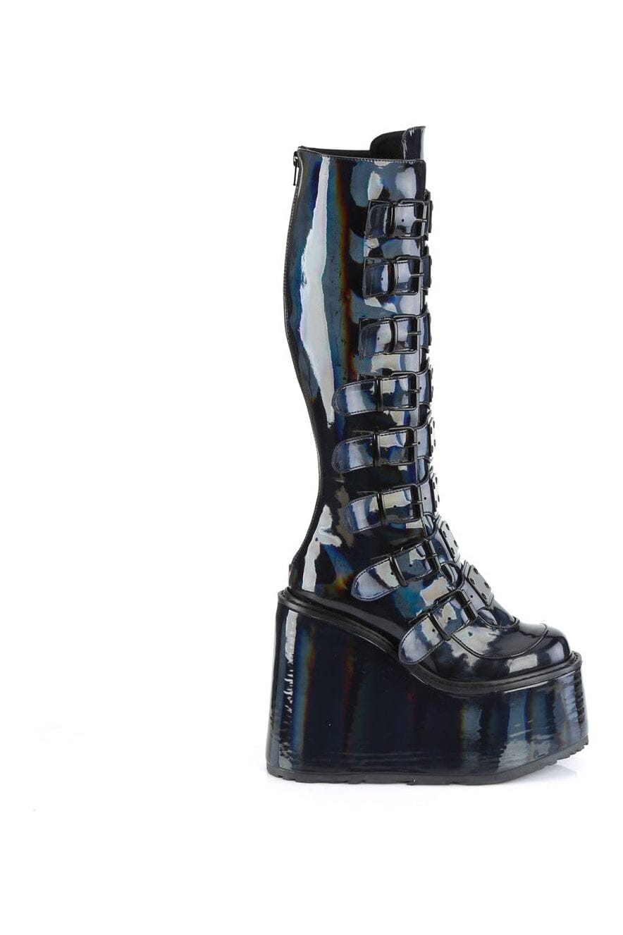 Demonia SWING-815 Black Hologram Knee Boot in Black Hologram