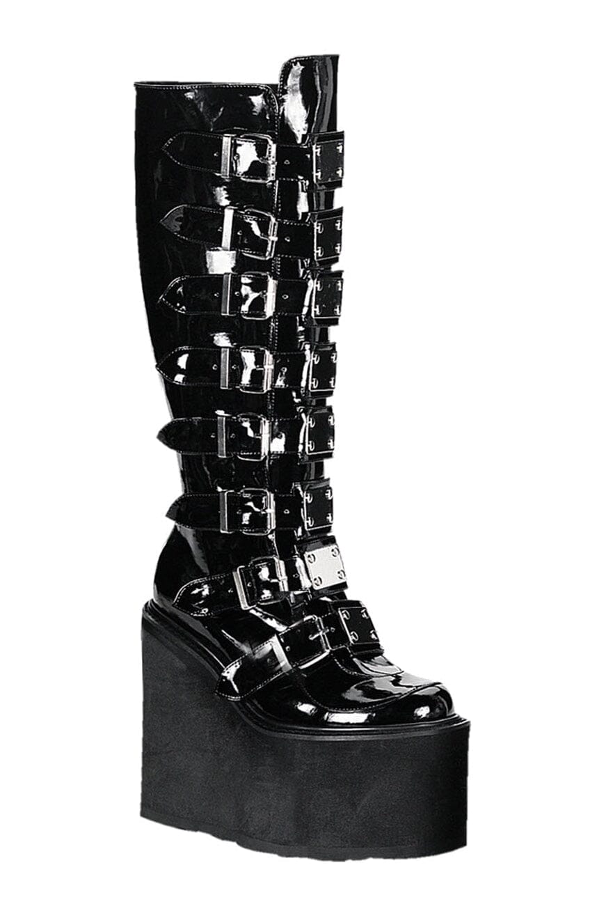 Demonia SWING-815 Black Patent Knee Boot in Black Patent from SexyShoes.com