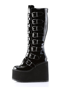 Demonia SWING-815 Black Patent Knee Boot in Black Patent