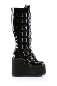 Demonia SWING-815 Black Patent Knee Boot in Black Patent