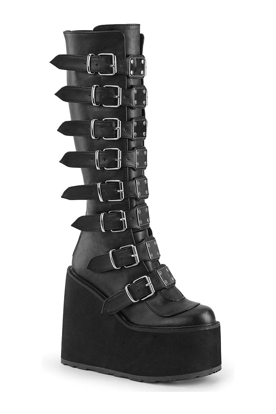 SWING-815 Black Vegan Leather Knee Boot