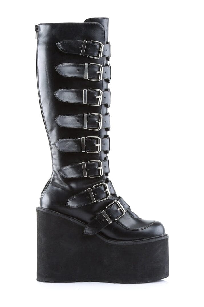 SWING-815 Black Vegan Leather Knee Boot