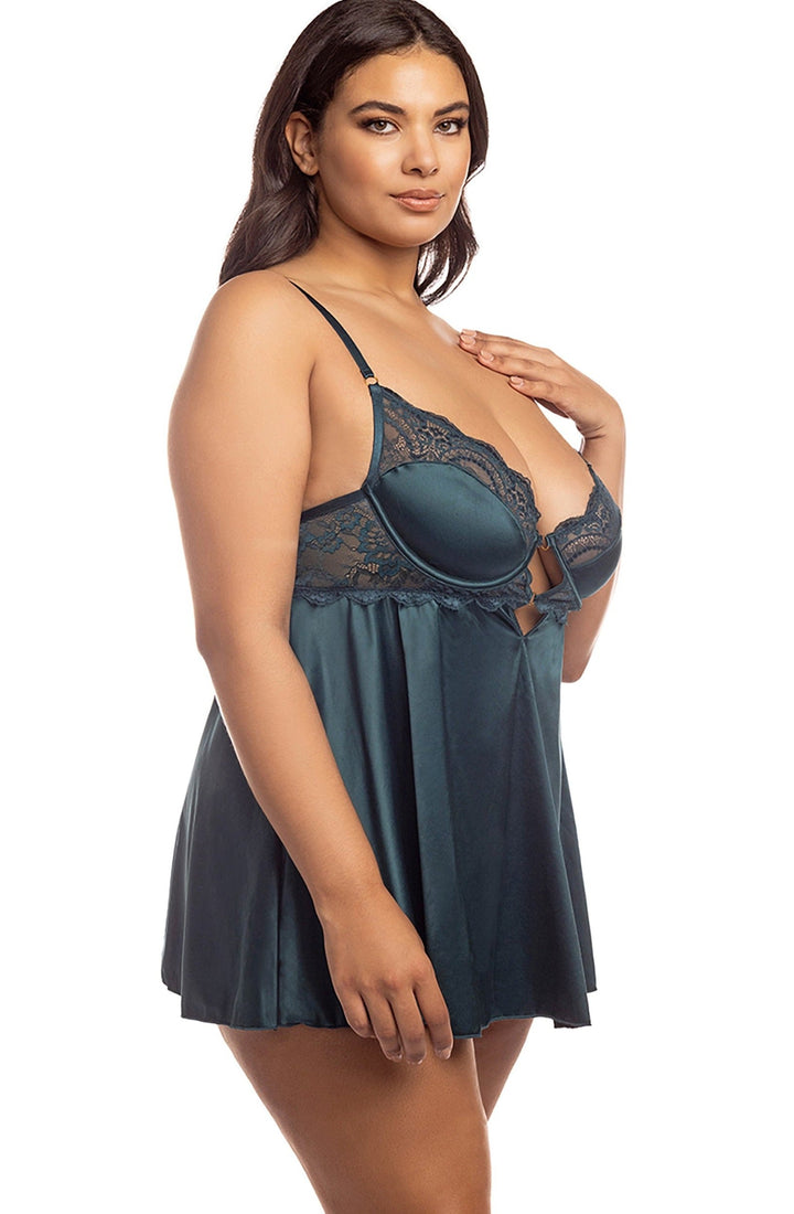 Satin And Lace Babydoll With Keyhole Design