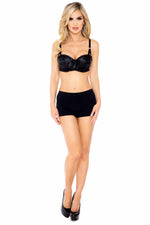 Satin Underwire Bullet Bra With Chiffon Ruffle Trim