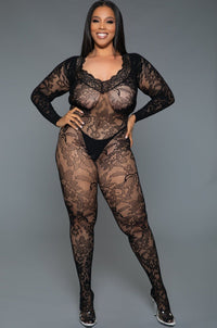 Scalloped Plunging V Neckline Bodysctocking-Bodystockings-SEXYSHOES.COM