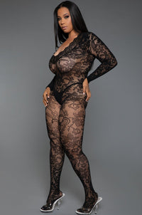 Scalloped Plunging V Neckline Bodysctocking-Bodystockings-SEXYSHOES.COM