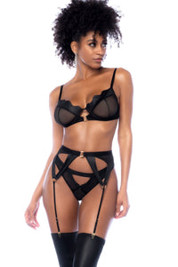 Mapale Scalloped Underwire Top with Thong and Garter Belt in Black  from SexyShoes.com