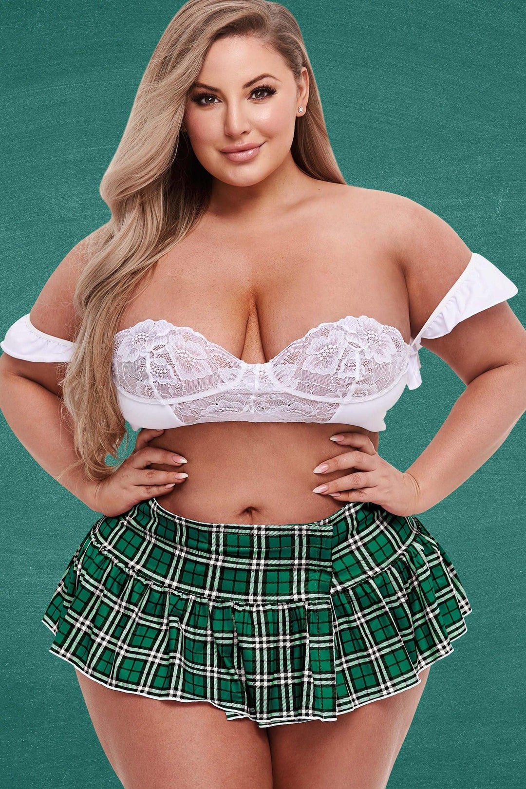 Teachers's Pet School Bustier & Skirt Set in Green  from SexyShoes.com