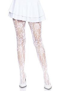 Leg Avenue Seamless Chantilly Floral Lace Tights in White  from SexyShoes.com
