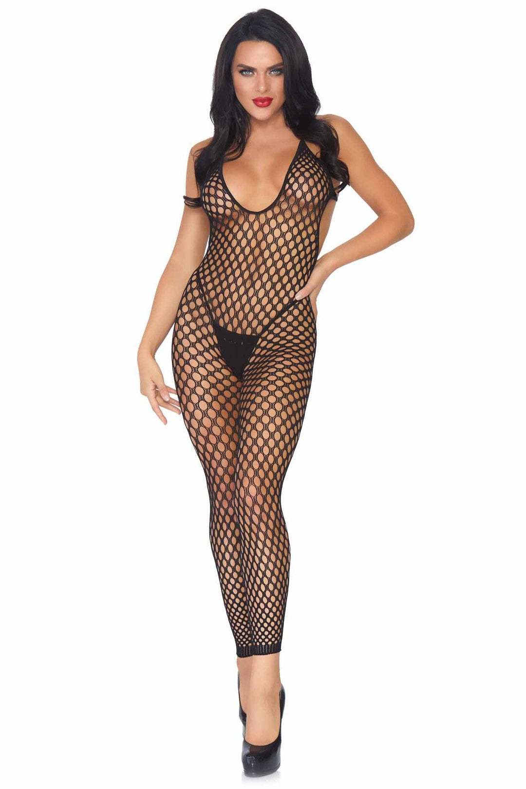 Leg Avenue Seamless Crochet Footless Low Back Bodystockings in Black  from SexyShoes.com