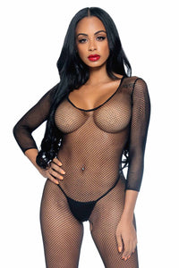 Leg Avenue Seamless Fishnet Long Sleeves Bodystocking in Black  from SexyShoes.com