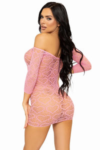 Seamless Heart Net Mini Dress With Keyhole Tie Front-Stripper Dresses-SEXYSHOES.COM