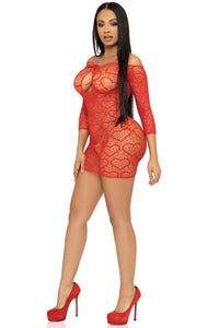 Seamless Heart Net Mini Dress With Keyhole Tie Front-Stripper Dresses-SEXYSHOES.COM
