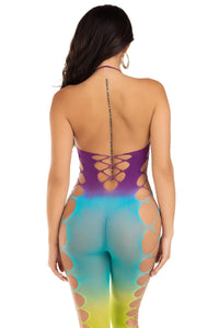 Seamless Ombre Faux Lace Up Footless Bodystocking-Bodystockings-SEXYSHOES.COM