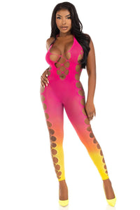Seamless Ombre Faux Lace Up Footless Bodystocking-Bodystockings-SEXYSHOES.COM