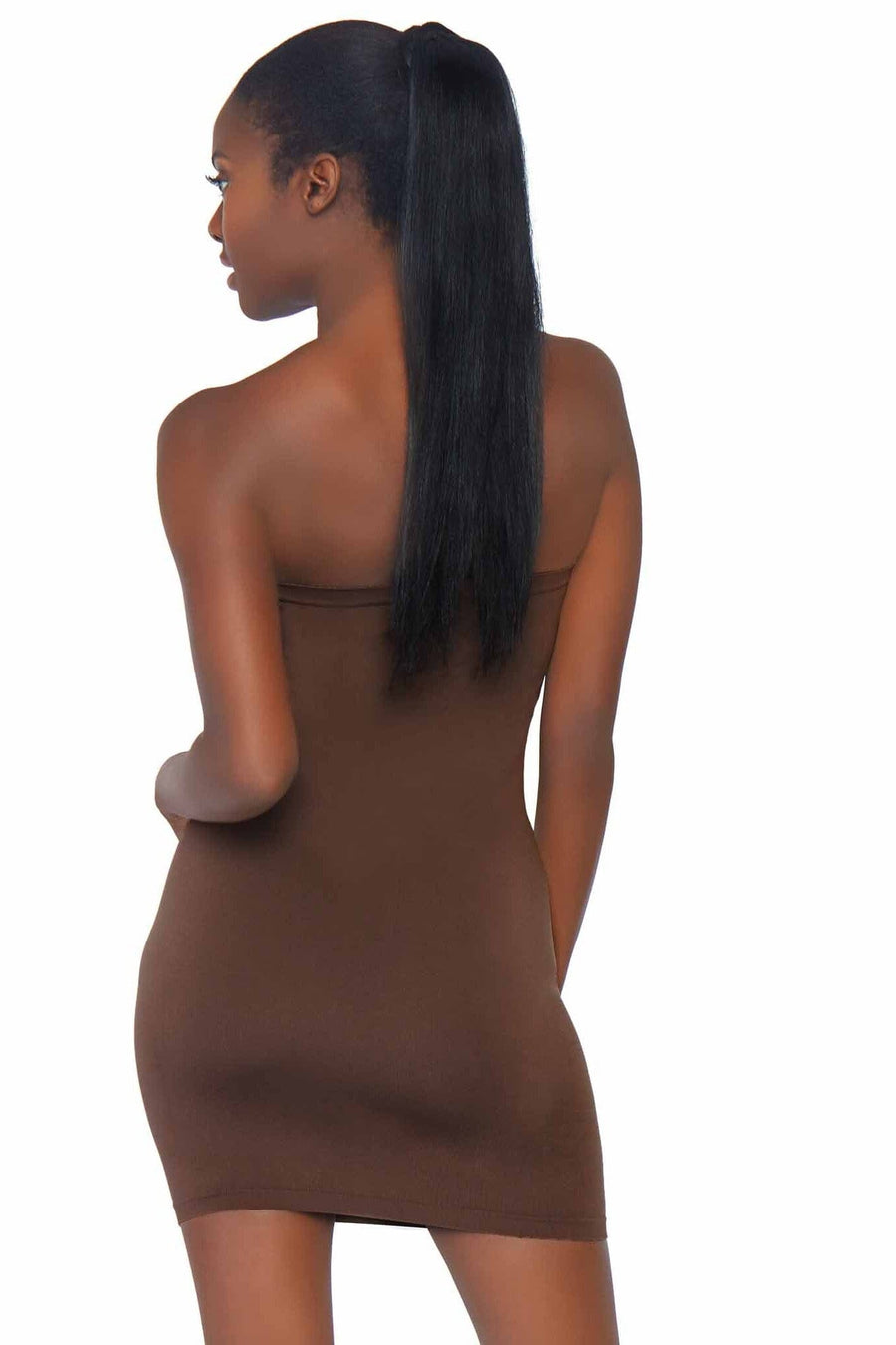 Leg Avenue Seamless Opaque Microfiber Bodycon Tube Dress in Brown 