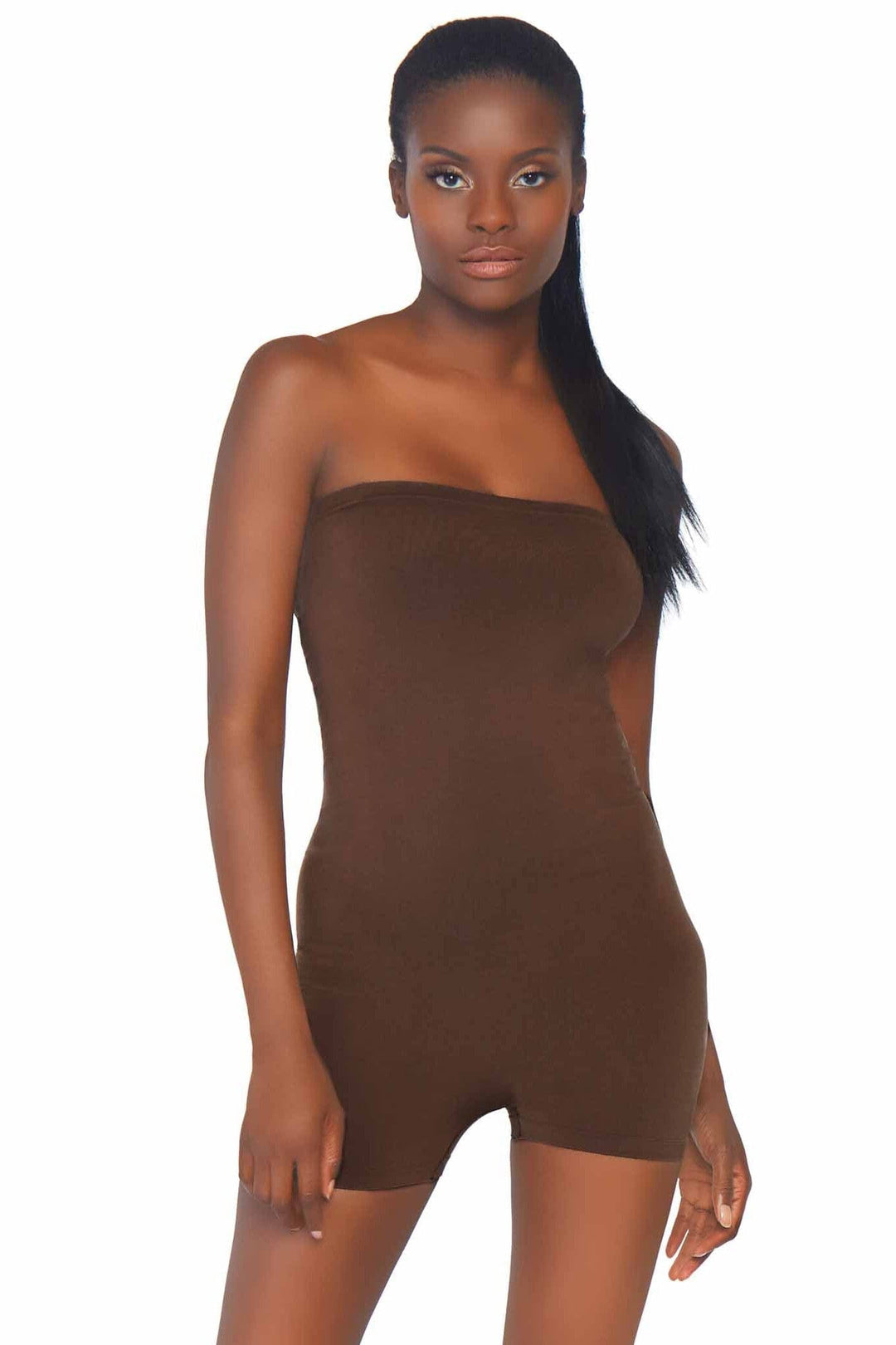 Leg Avenue Seamless Opaque Microfiber Strapless Romper in Brown  from SexyShoes.com
