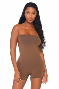 Leg Avenue Seamless Opaque Microfiber Strapless Romper in Nude  from SexyShoes.com