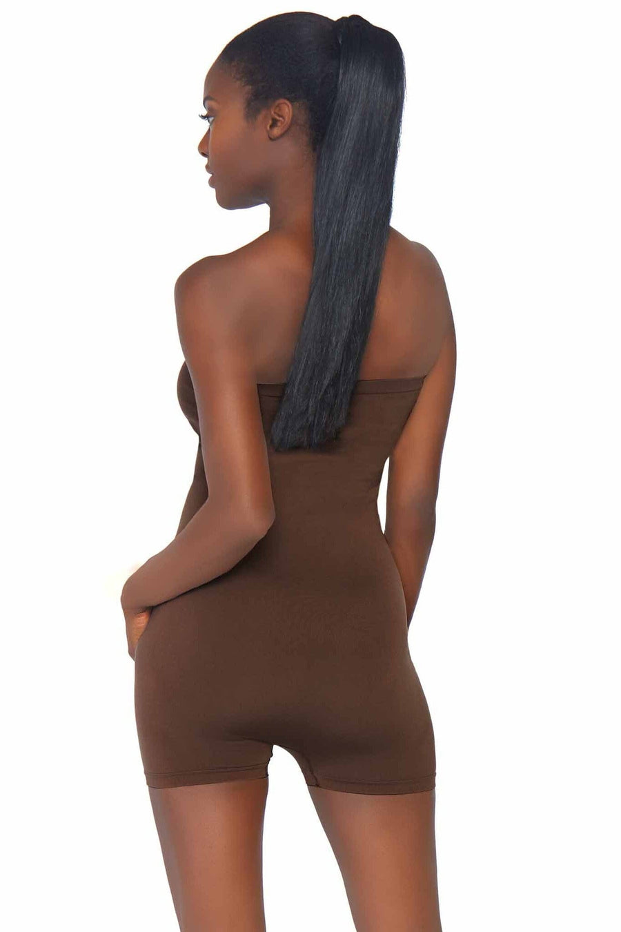 Leg Avenue Seamless Opaque Microfiber Strapless Romper in Brown 