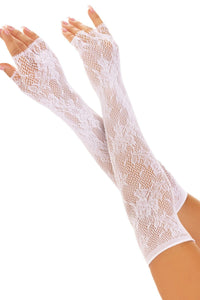 Leg Avenue Seamless Opera Length Floral Net Fingerless Gloves in White  from SexyShoes.com