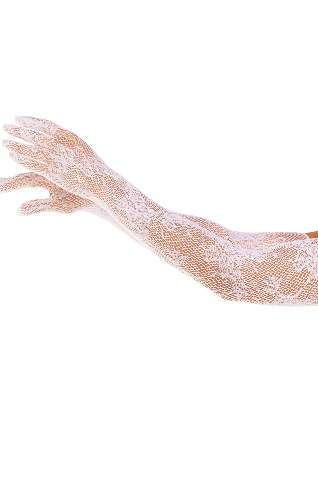 Leg Avenue Seamless Opera Length Floral Net Gloves in White  from SexyShoes.com