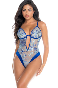 Mapale Sequin Embroidered Bodysuit With Satin Accents in Blue  from SexyShoes.com