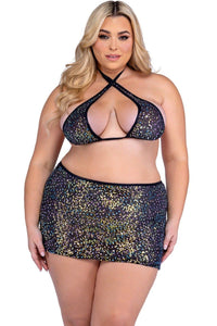 Roma Confidential Sequin Fishnet Top in Black 