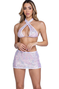 Roma Confidential Sequin Fishnet Top in White  from SexyShoes.com